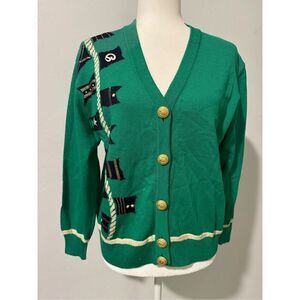 St. John Green jacket sweater with sailboat logo gold front buttons P